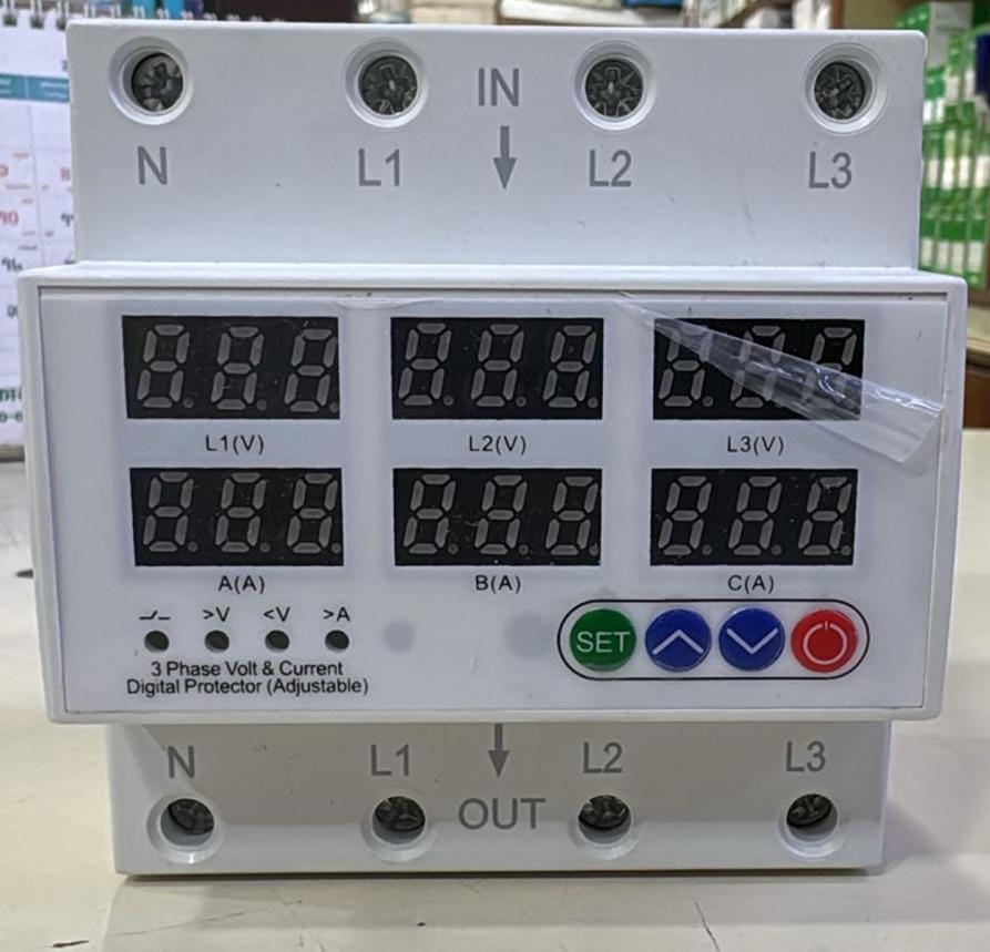 63A Three Phase 3P+N Adjustable Over Under Voltage Protector with Over Current Protection